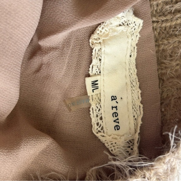 A’reve Women’s Size Medium Beige Knit Lace Hem Bow Open Back Pullover - Picture 3 of 6